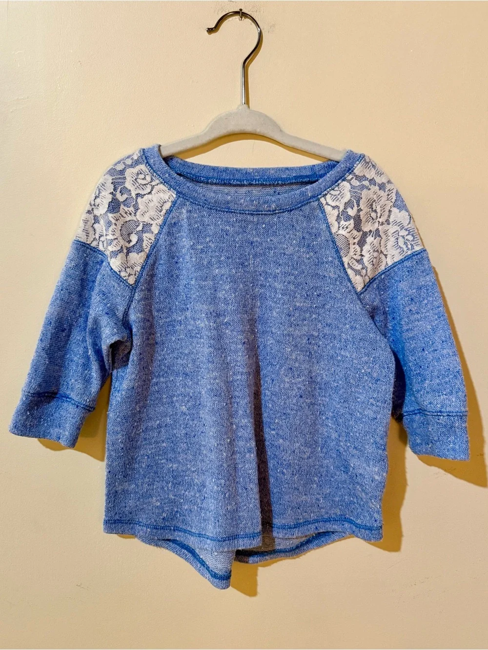 Justice | Girls’ Blue + White Lace Shoulder Sweater Top